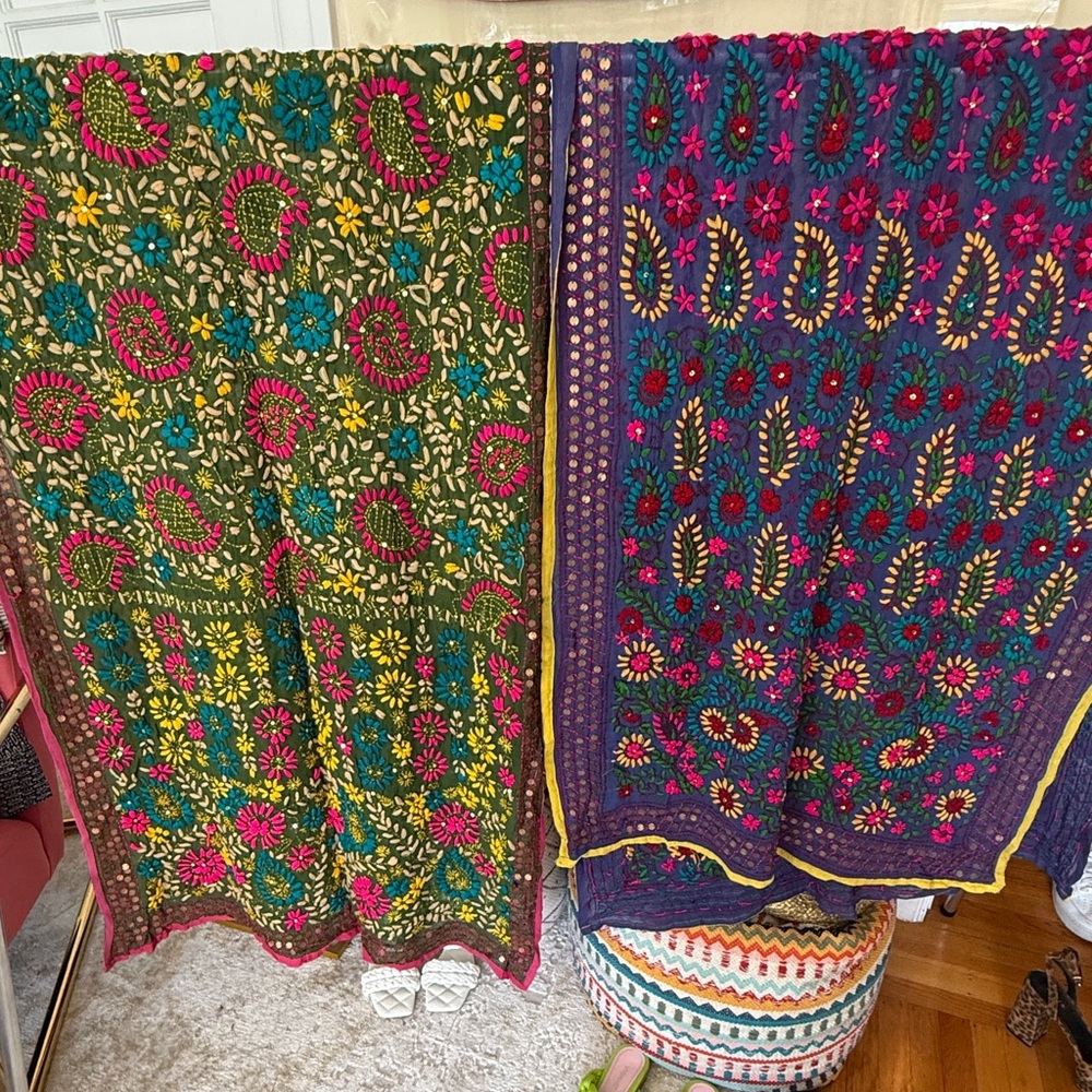 Indian Phulkari Hand-Embroidered Dupatta Scarf | Artisan Textile from India